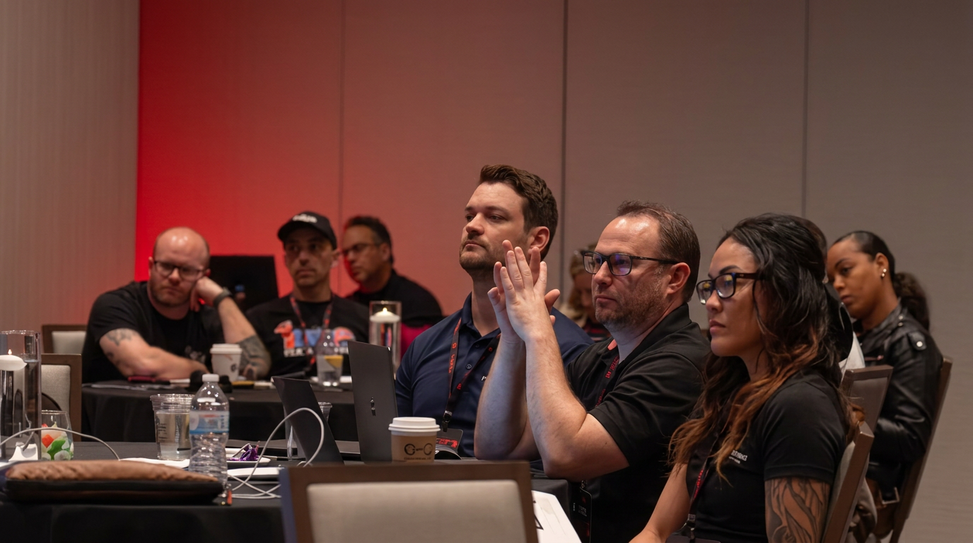 Speaker presenting scaling strategies to home-service owners from the main stage